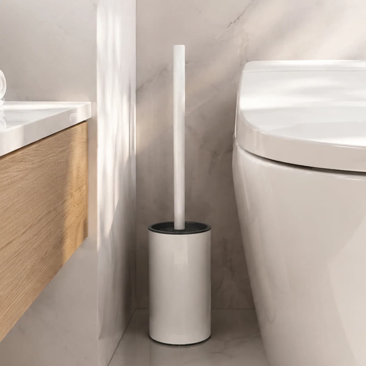 Stainless Steel Toilet Brush Holder Accessory White & Black Cleaning Tool for Bathroom Toilet Cleaning Brush