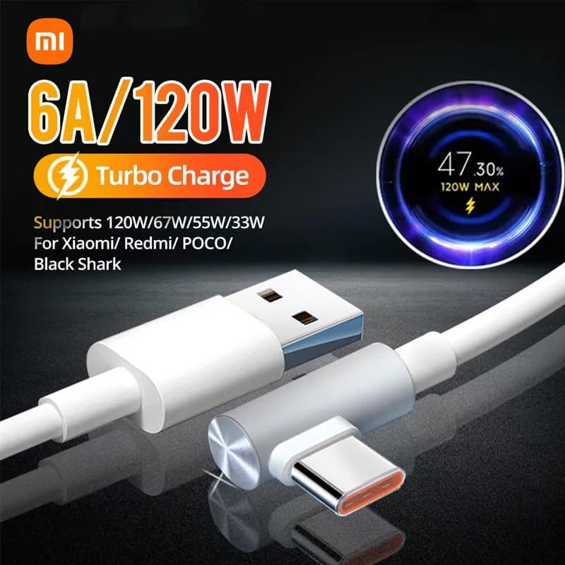 Originale Xiaomi 120W 6A Usb Tipo C Gioco Cavo di Ricarica Veloce Gomito da 90 Gradi Per Mi 12 11 10 9 Poco X5 Redmi Nota 12 Pro + Tipo