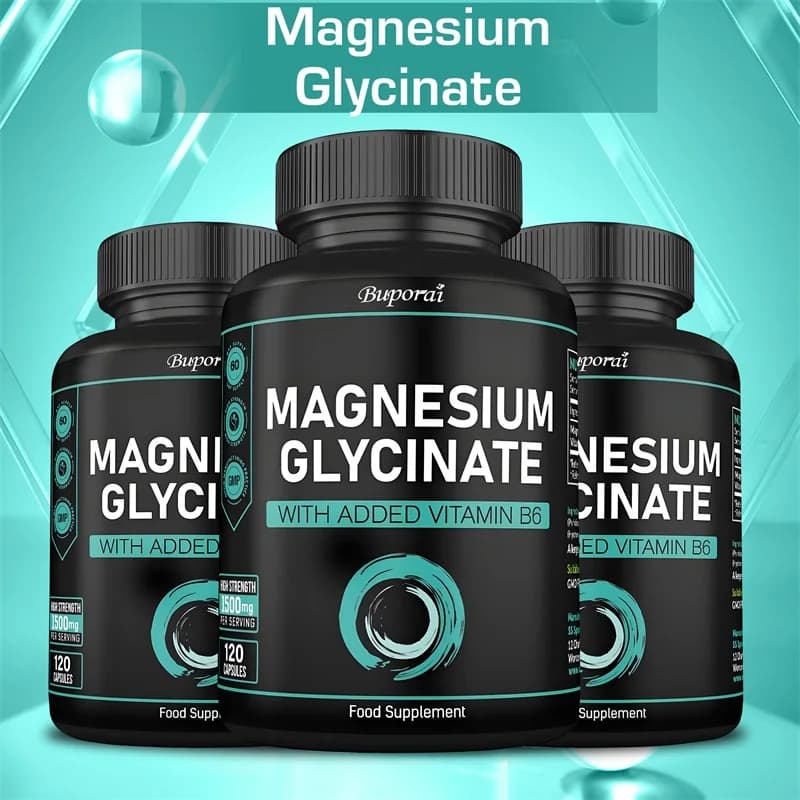 Magnesium glycinate supplement, promotes natural sleep, reduces stress and anxiety, magnesium vitamin supports bone health