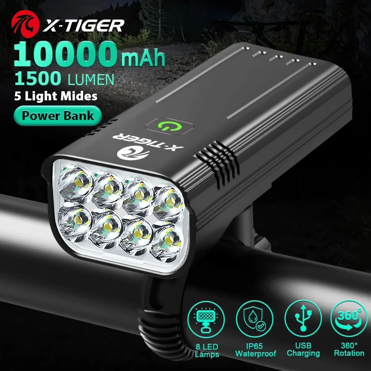 Collection AliExpress X-TIGER Powerful USB Rechargeable Bike Light Set Bright 10000mAh Front Bicycle Lights IPX5 Front Waterproof Cycling Lamp