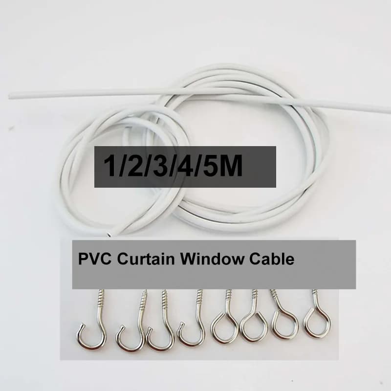 Cavo in PVC da 50cm, 1M, 6M per tende a rullo, filo bianco per finestre, linea per appendere a parete con GANCIO E OCCHIETTO per roulotte e barche - set