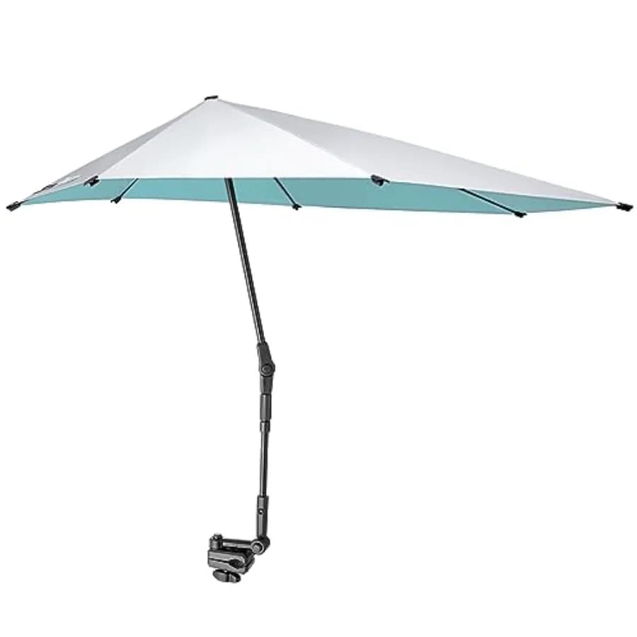 G4Free UPF 50+ Adjustable Chair Umbrella XL with Universal Clamp UV Protection Sun Shade Umbrella for Beach Chair, Stroller, Wh