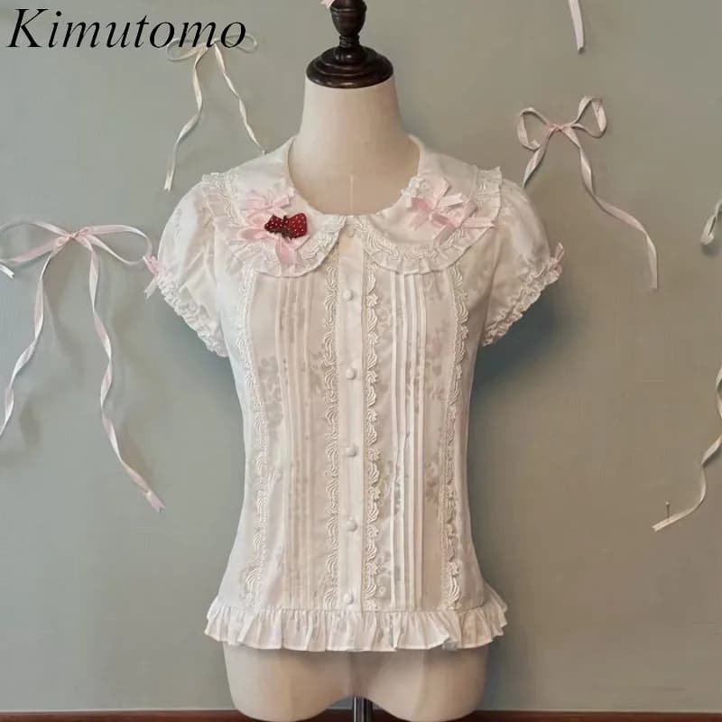 Camicie Kimutomo da Donna, Stile Vintage con Stampa a Stelle, Slim Fit, Dolce Stile Lolita, Estetica Y2k, Blusa Harajuku con Volant, Top Gotico Casual