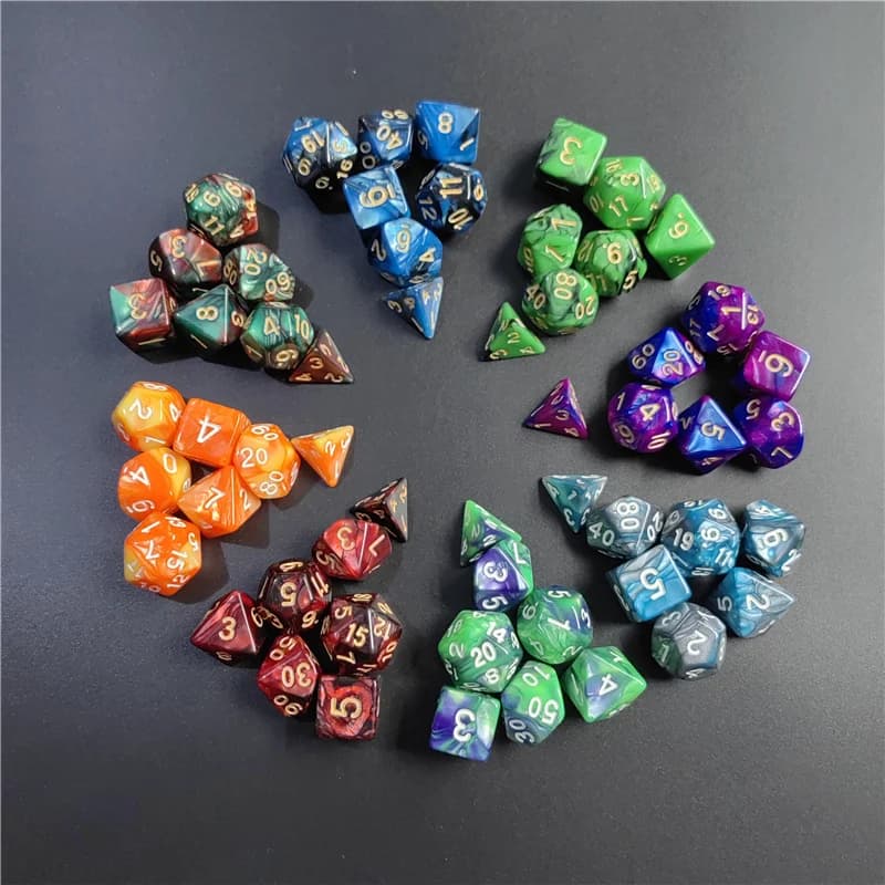 7PCS 1 Set 8 colori Galaxy Style DND dadi Set D4 D6 D8 D10 D12 D20 i dadi sfaccettati vengono utilizzati per il gioco da tavolo TRPG Dragon Dungeon