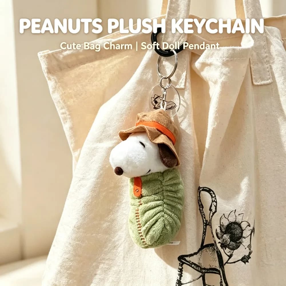 Peanuts Snoopy Travel Sleeping Bag Plush Doll Pencil Case, Stationery Storage Pouch, Bag Charm & Keychain
