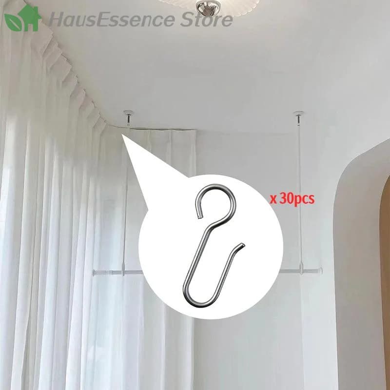 ※Updated 30Pcs Handy Curtain Parts Alloy Curtain Track Install Hooks S Shaped Alloy Ceiling Shower Curtain Premium