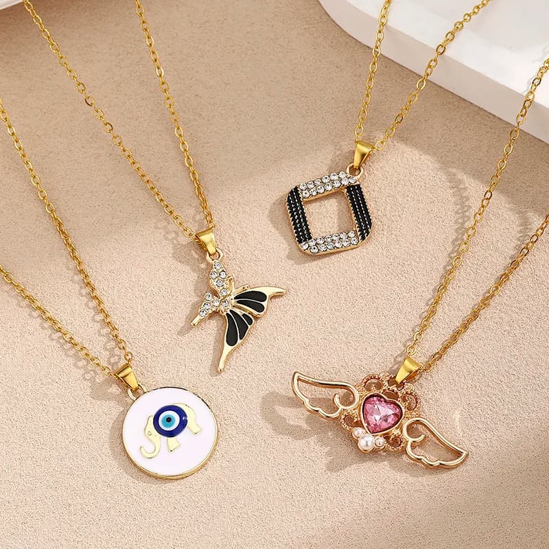 Enamel Turkish Blue Eye Elephant Pendant Necklace Crystal Angel Wings Butterfly Necklaces For Women