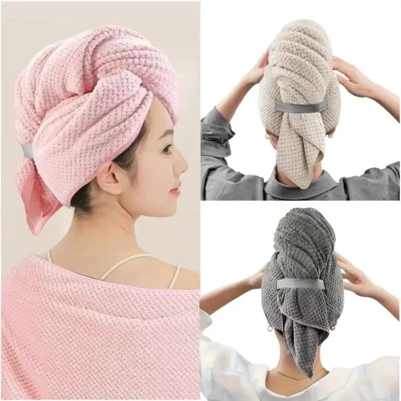 Asciugamano turbante per capelli ad asciugatura rapida in pile corallo ultra assorbente con fascia elastica per donna, per uso domestico e in viaggio