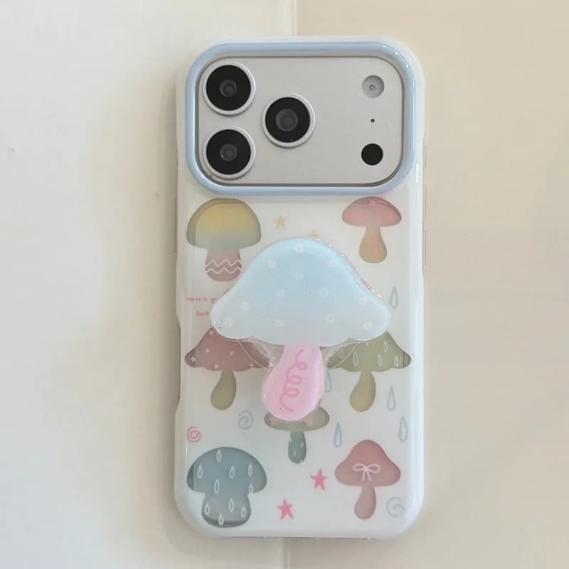 Fresh Dopamine Colorful Mushroom Star Raindrop With Holder Shockproof Protective Phone Cover Case for iPhone 17 16 15 14 Pro Max