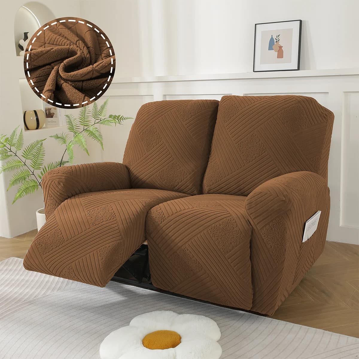 1 Set Jacquard Velvet double reclining cover thickened with pocket Soft and washable massage chair lining in spandex