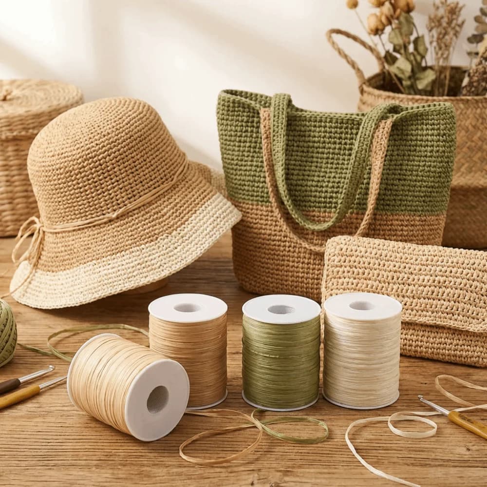 High Quality 120M Per Roll Raffia Thread Eco-Friendly Durable Hook Hat Ribbon Weaving Crochet Yarn Bags and Hats