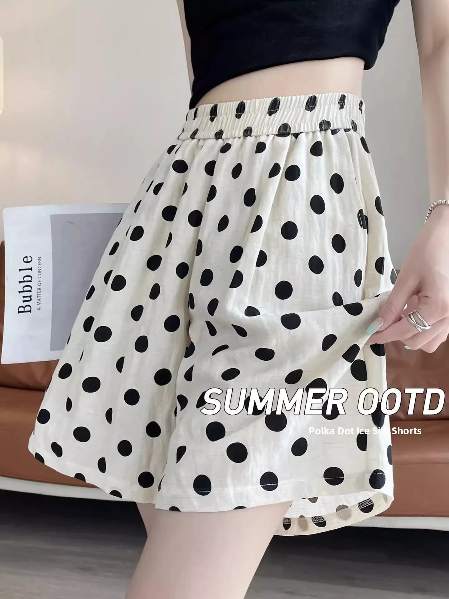plus Size Ice Silk Polka Dot Shorts Summer Thin Casual Loose Wide Leg Ladies Five-Quarter Pants High Waist Elastic Waistband