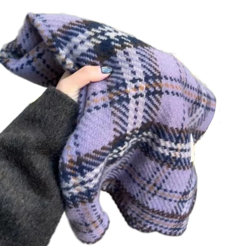 Retro Red Plaid Scarf Cashmere Warm Wool Scarves Windproof Korean Style Long Shawl Women