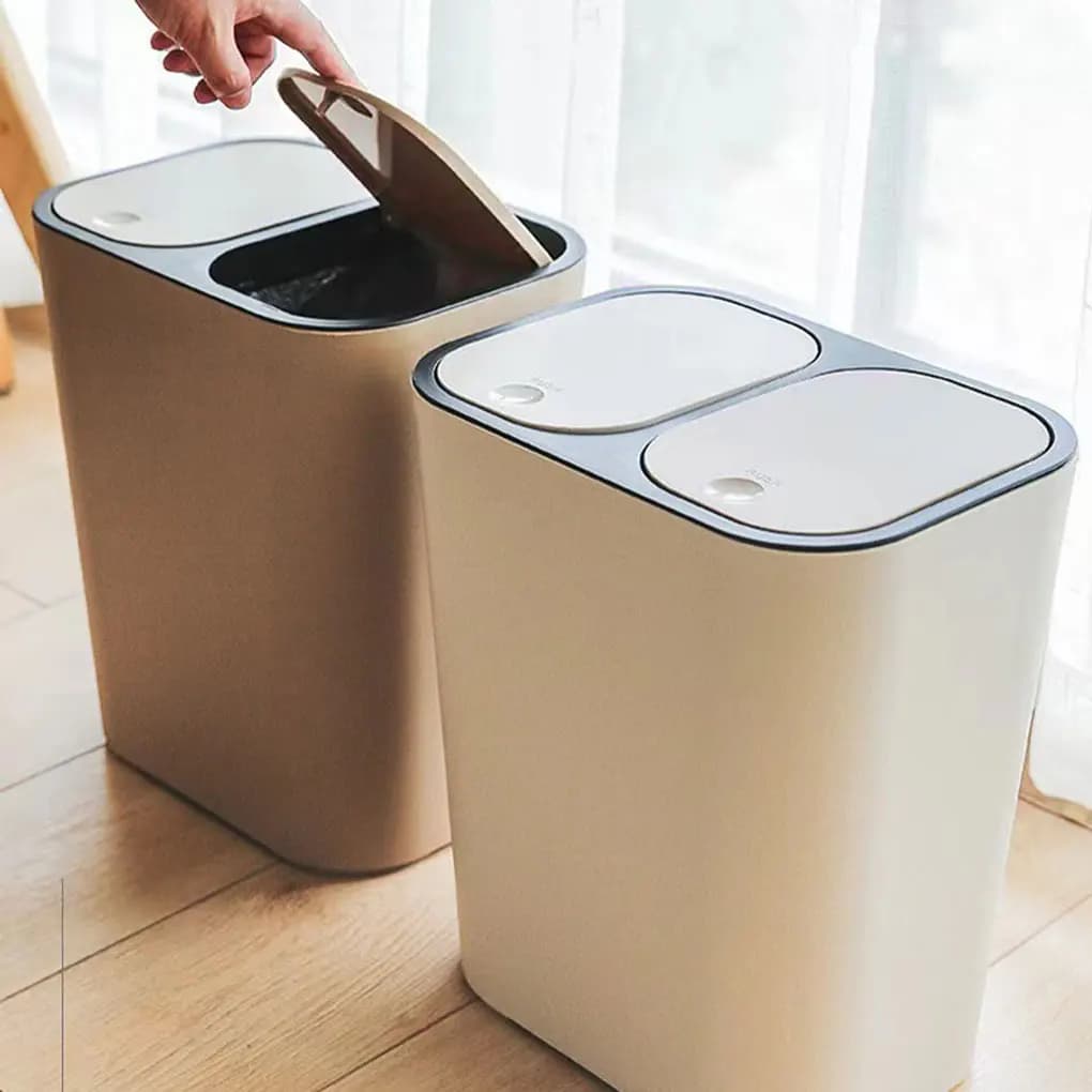 Pattumiera per smistamento a doppio scomparto Scomparti per rifiuti con pulsante Pattumiera per rifiuti asciutti e bagnati per la cucina dell'home office