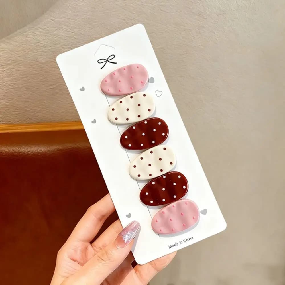 Set di 6 fermagli per capelli alla moda con fiocco ovale, colorati a pois, per frangia laterale, accessori per capelli
