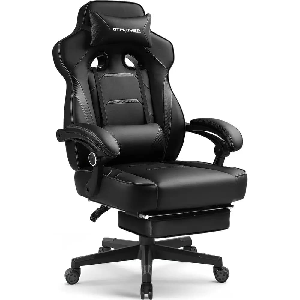 Sedia da gaming con poggiapiedi, sedia da computer grande e alta per videogiochi, stile racing, supporto lombare ergonomico e reclinabile, portata 350 libbre