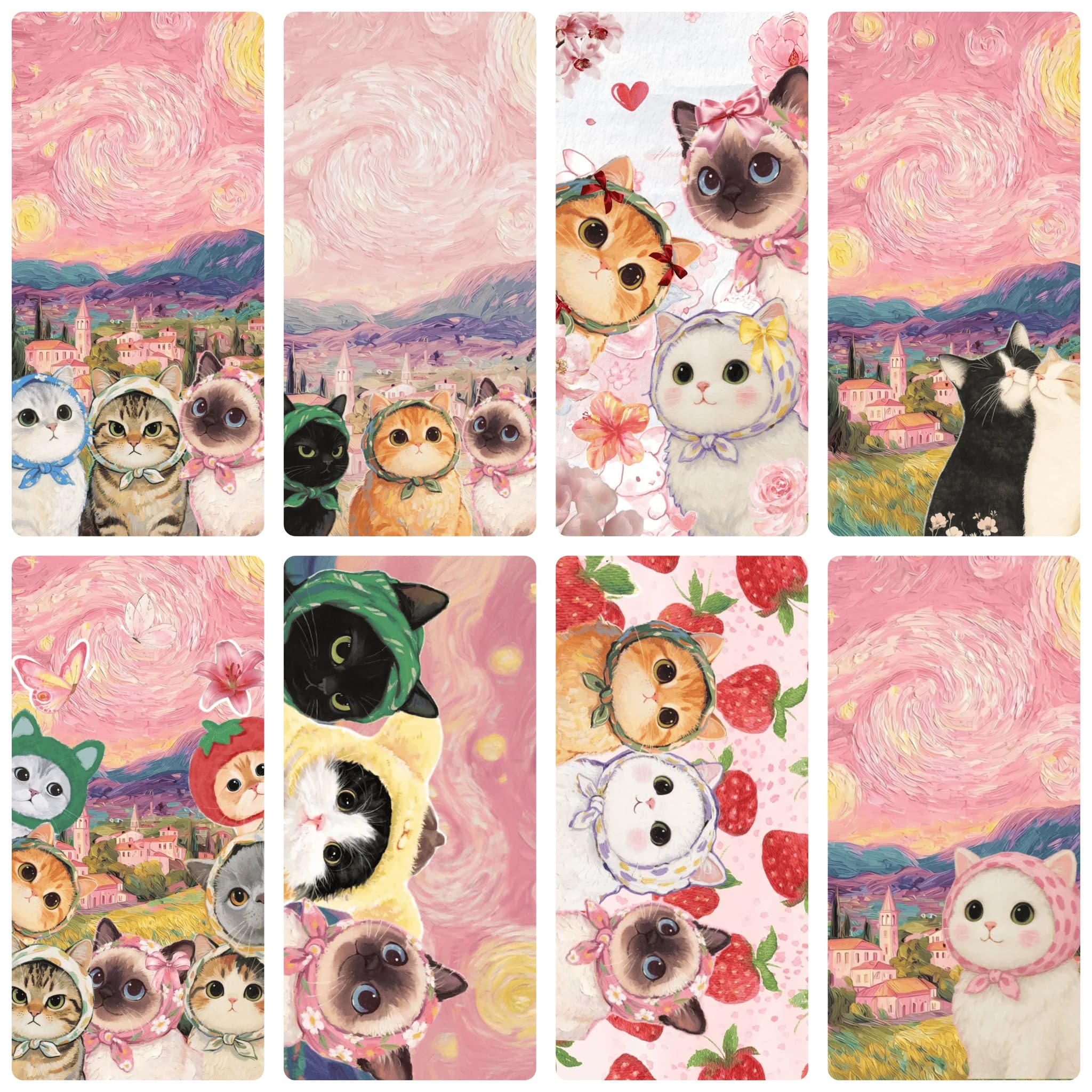 Cats with Bandanas in Pink Starry Night Oil Painting By Numbers Home Decoration Wall Living Room Decor Best Gift Frameelss