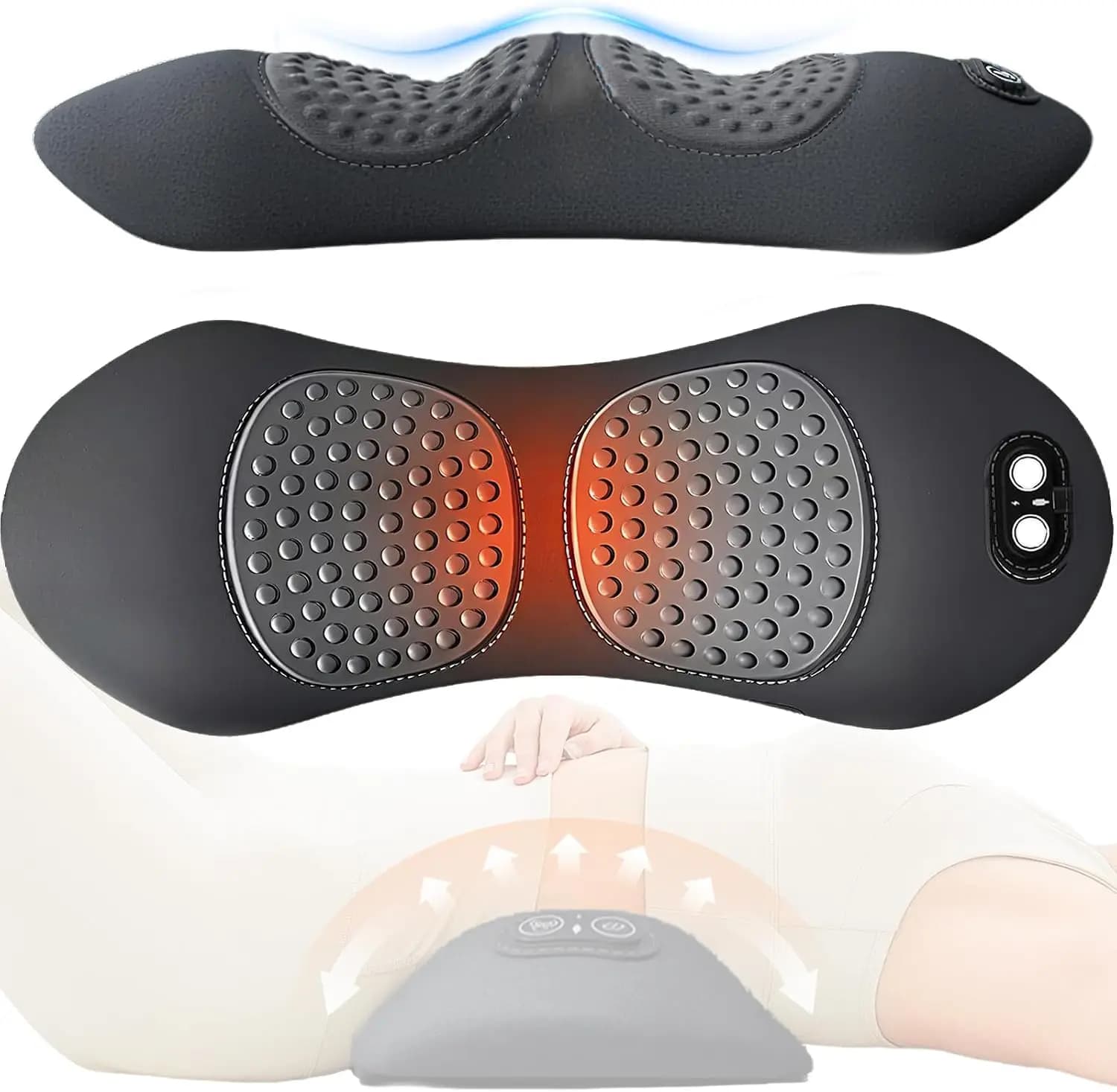3-in-1 Lumbar Pillow: Vibration, Heat & Traction Back Massager for Chair, Bed