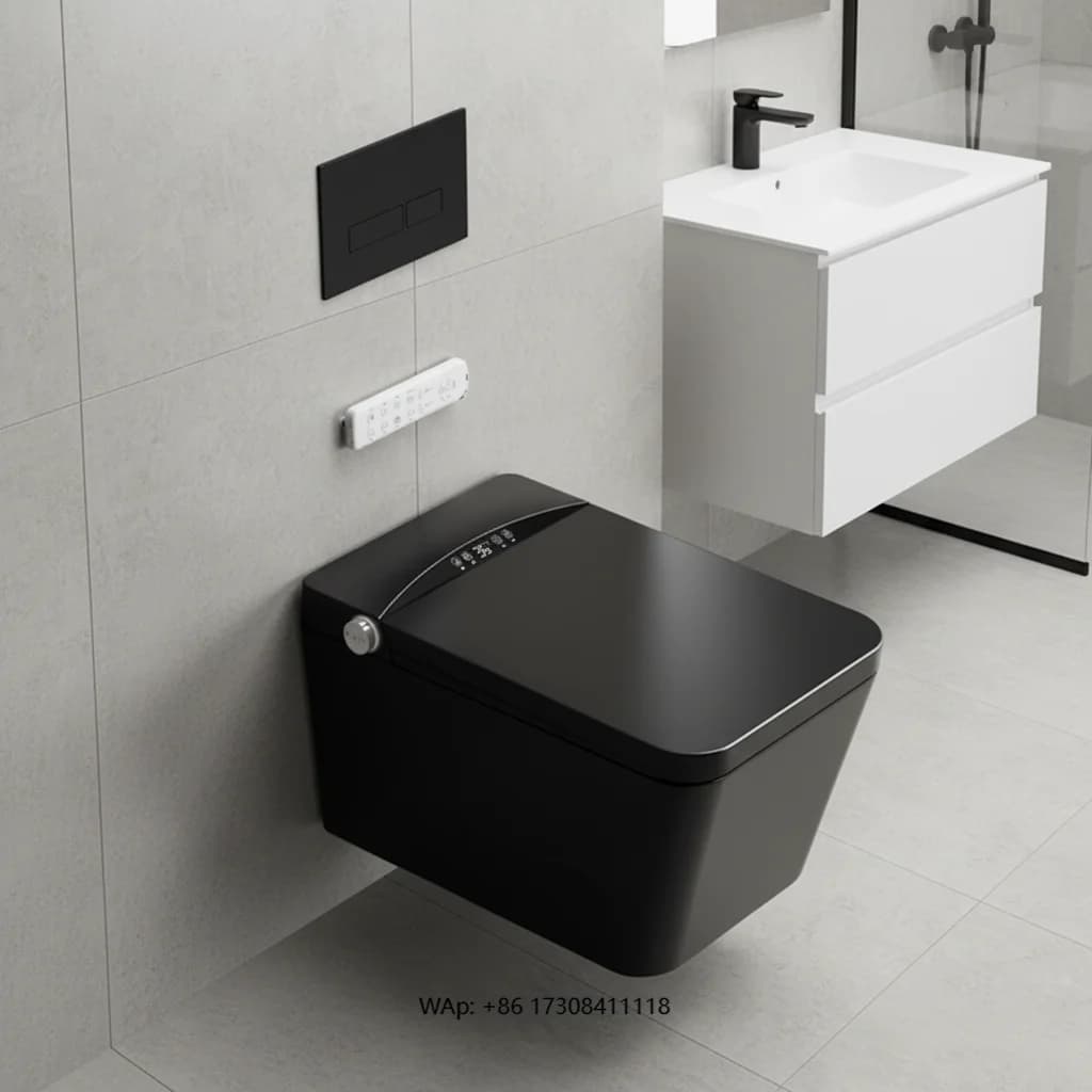 Bidet ceramic for the smart WC house with remote control Heated seat Automatic wire sterilization P trap included
