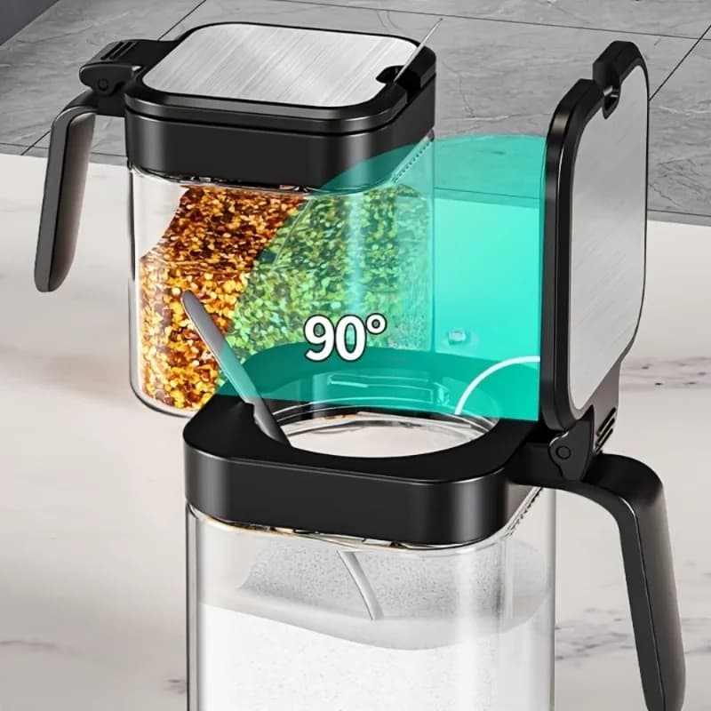 AT43-Barattoli di vetro 10 Oz 3 pezzi per barattoli di spezie con set di cucchiai barattoli di condimento organizzatore bottiglie di stoccaggio per spezie per portaspezie