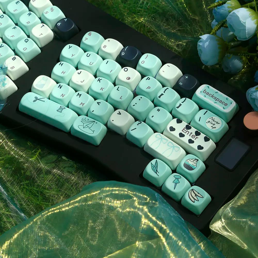 Menta green theme keycap set, PBT MOA profile, hand-made original keycap with sublimation for mechanical keyboard accessories