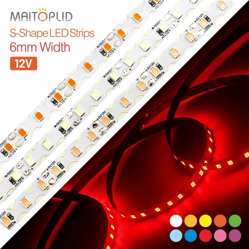 Nastro luminoso a forma di S da 6 mm di larghezza DC12V 2835 Striscia LED 1-5 m 120 LED/m Bianco Rosso Blu. Lampada a corda pieghevole flessibile con lettera al neon fai-da-te