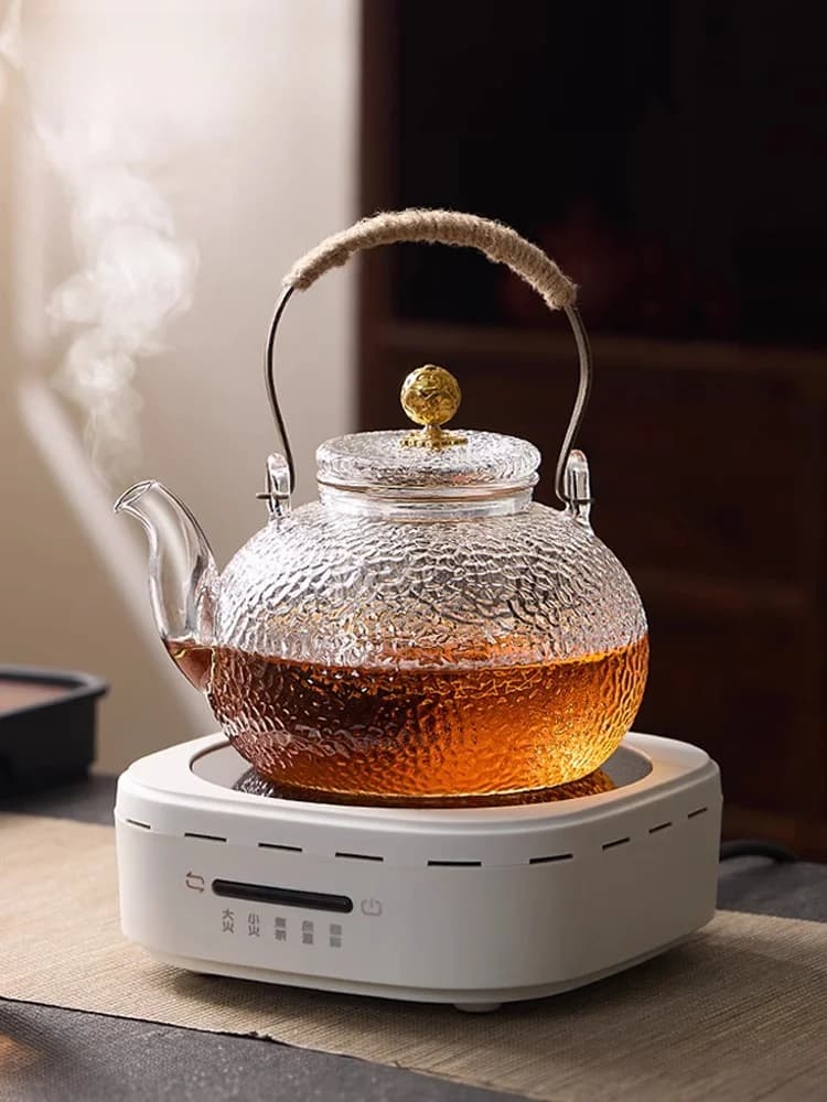 Teiera in Vetro Resistente alle Alte Temperature con Manico per Uso Domestico, Compatibile con Piano Cottura, Nuovo Stile Cinese
