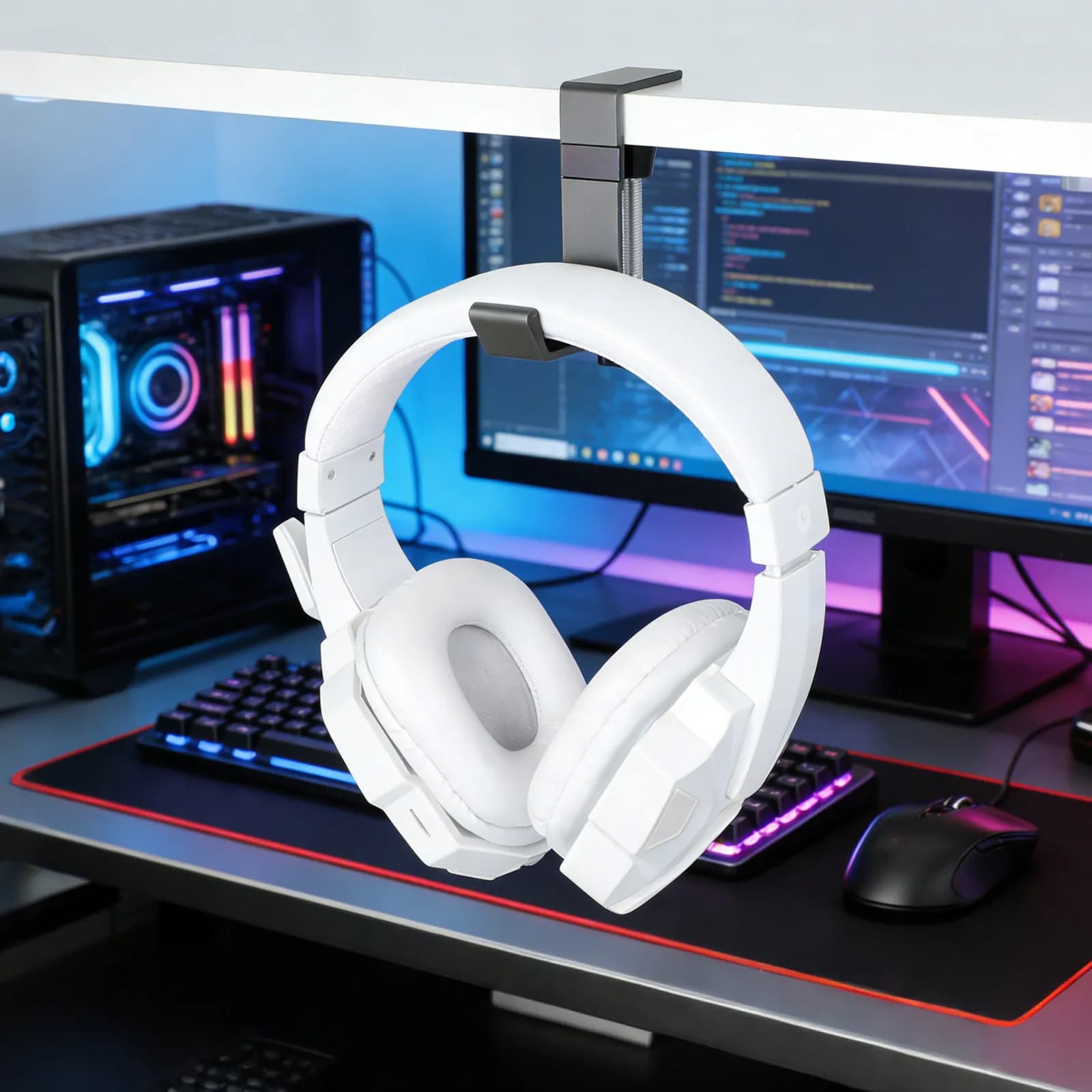 2Pcs Headphone Stand Adjustable Desk Headphone Holder Space Saving Clamp Mount for Office Gaming Study Headset Hanger Hook