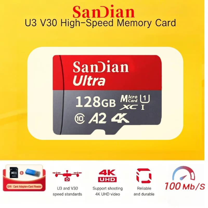 Scheda Micro SD Class10 Originale 128GB 256GB U3 A2 4K per Smartphone, Dash Cam e Fotocamera Digitale