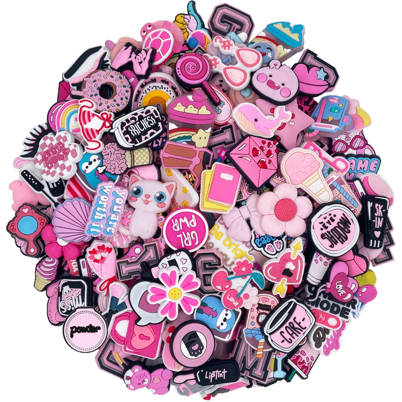 10-100 Pezzi Casuali di Charm per Scarpe Serie Rosa, Accessori Decorativi per Sandali, Spille per Scarpe, Ottimo Regalo per Uomini e Donne