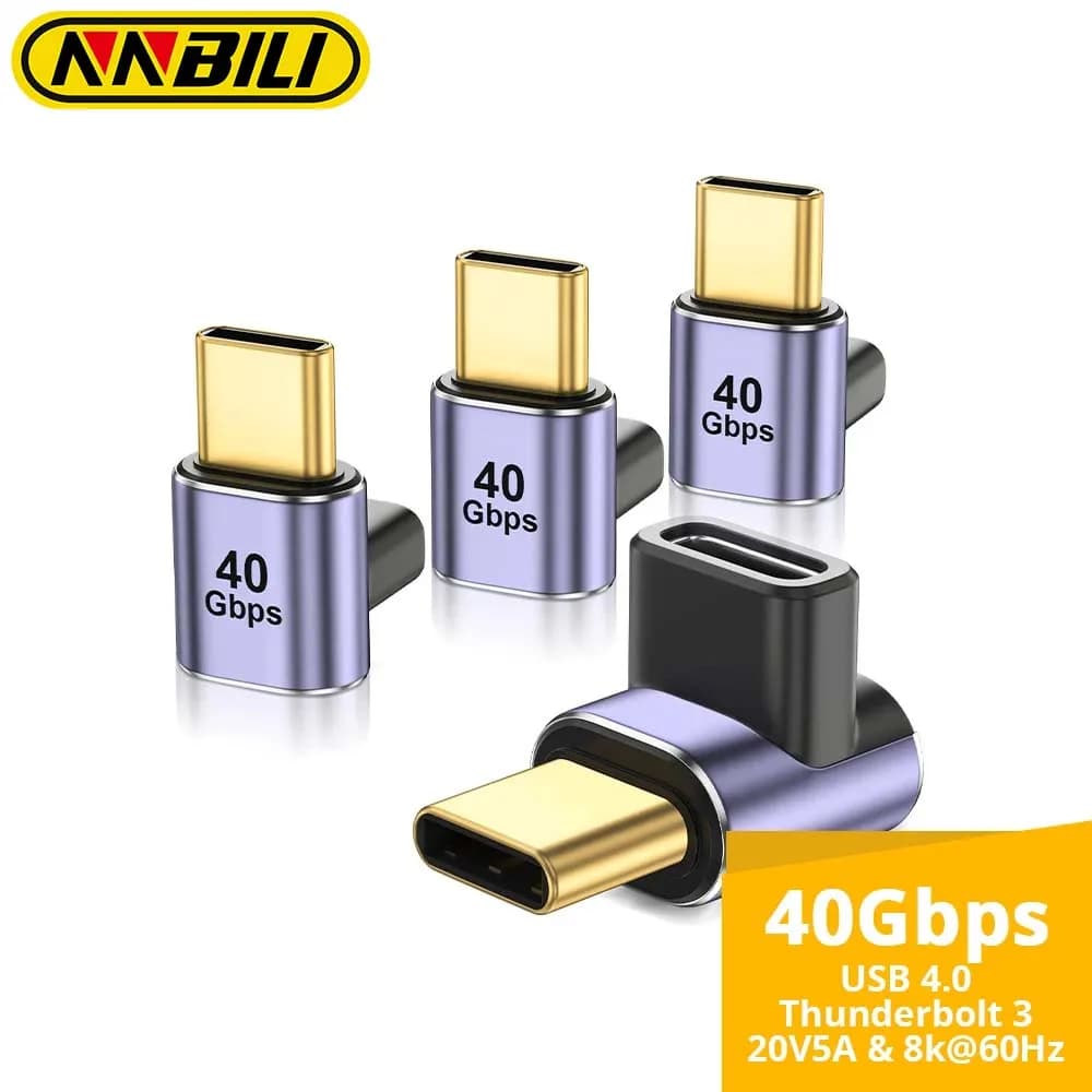Adattatore NNBILI USB C da 90 gradi con USB4 40Gbps PD 100W 8K 60hz Carica video compatibile per Thunderbolt 4 MacBook DecK Switch VR