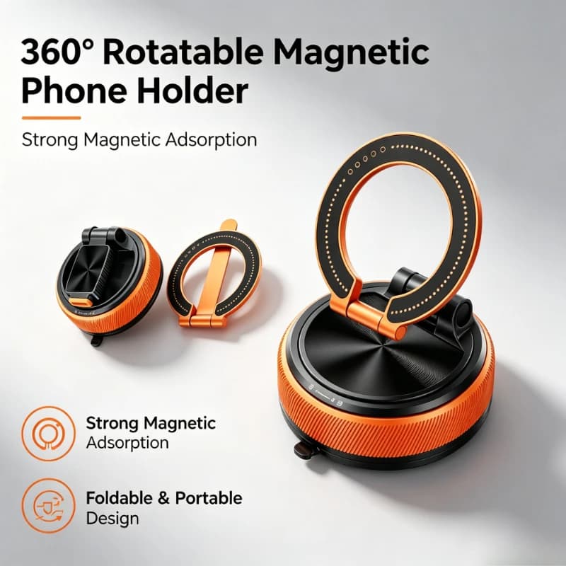 Vacuum & Magnetic Phone Holder Detachable 360° Rotation Foldable Car Dashboard Desk For iPhone For Android Universal Stand Use