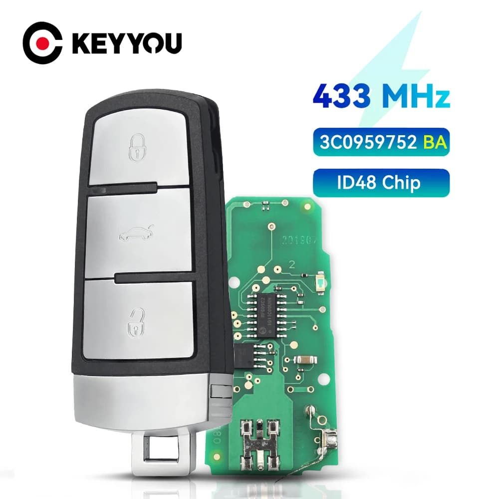 KEYYOU 3C 0959752 BA 3BT Keyless Uncut Smart Chiave A Distanza Fob 433MHZ ID48 Chip Per VolksWagen VW Passat B6 3C B7 Magotan CC Chiave Auto