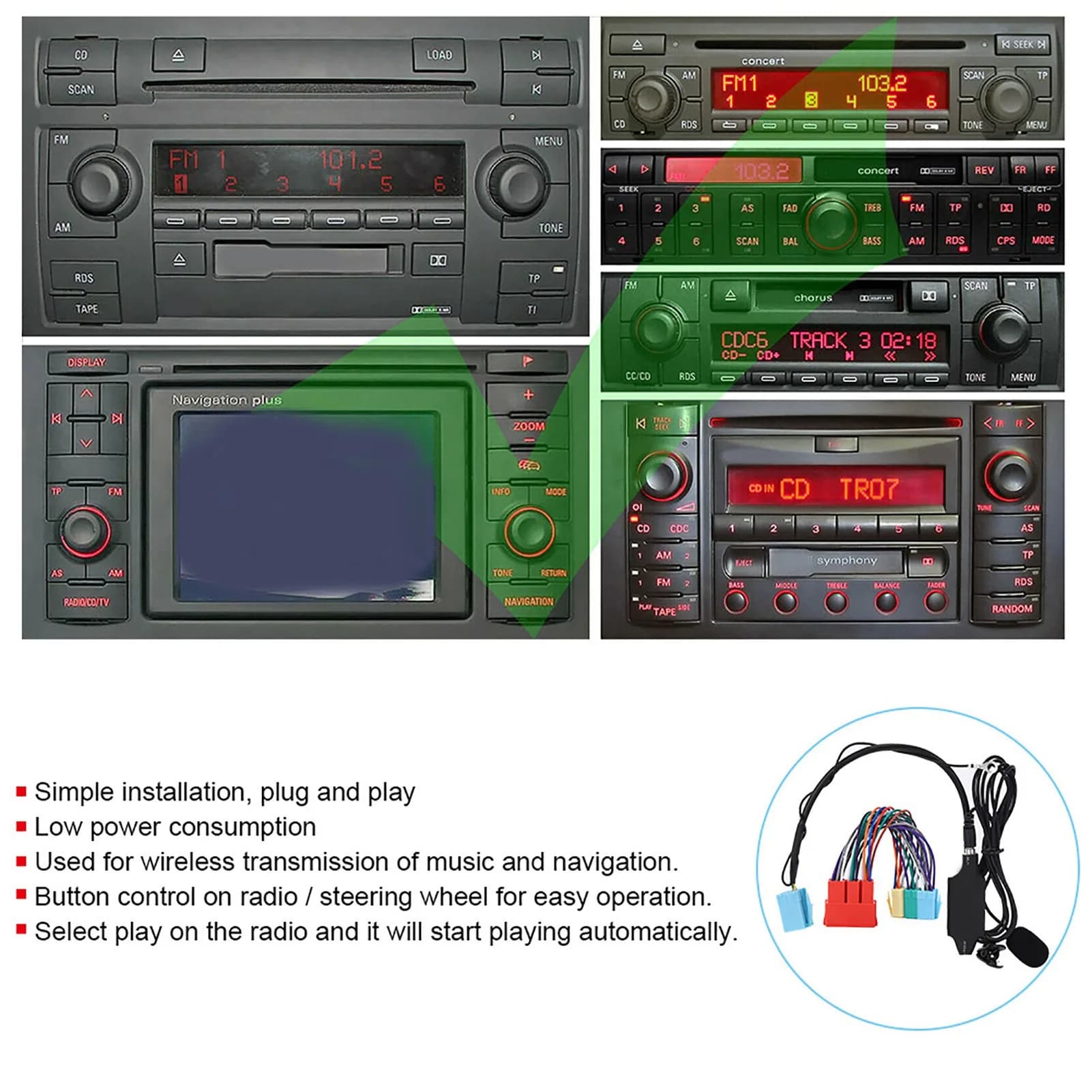 Adattatore Audio Bluetooth AUX con Altoparlante per Volkswagen Audi A2 8L 8P B5 B6 B7, Cavo di Ingresso AUX per Stereo Auto