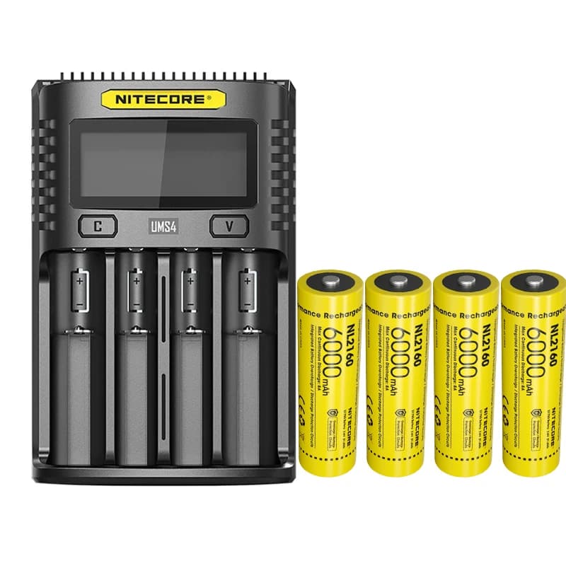 Caricatore USB UMS4 Caricabatteria per schermo OLED a quattro slot + Batteria ricaricabile agli ioni di litio NITECORE 21700 NL2160 6000mAh 3,6V 21,6Wh