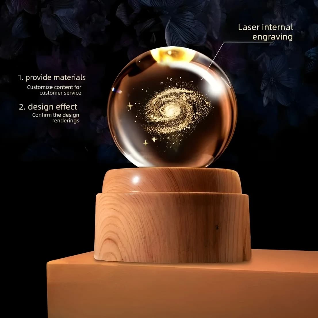 Creative Rotating Crystal Ball Customizable Laser Engraving Craftwork Table Decoration Ornament Gift Bedroom Ambiance Light