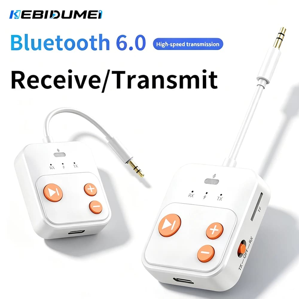 KEBIDUMEI Bluetooth 6.0 2 IN 1 Audio Transmitter Receiver 3.5mm AUX Wireless Adapter for TV Car Speaker Headphones