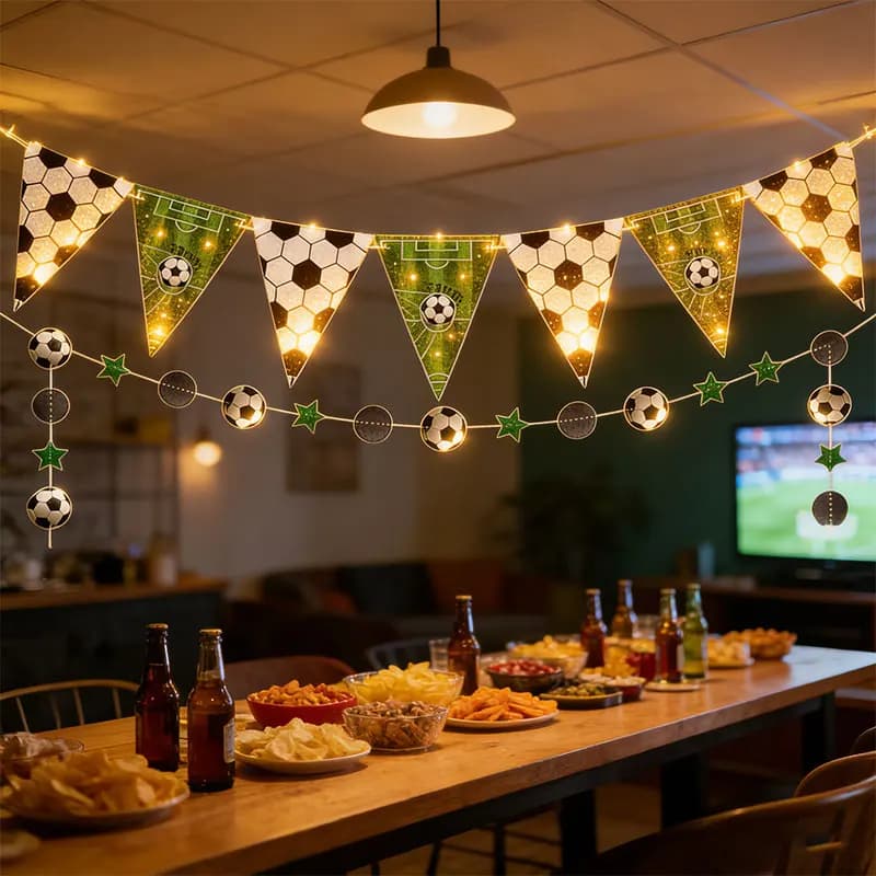 3Pack Soccer Party Decorations(2 Banner+1 LED Lights) ,Soccer Banner ,Soccer Party Decorations ,Pennant Banner forSoccer Fans