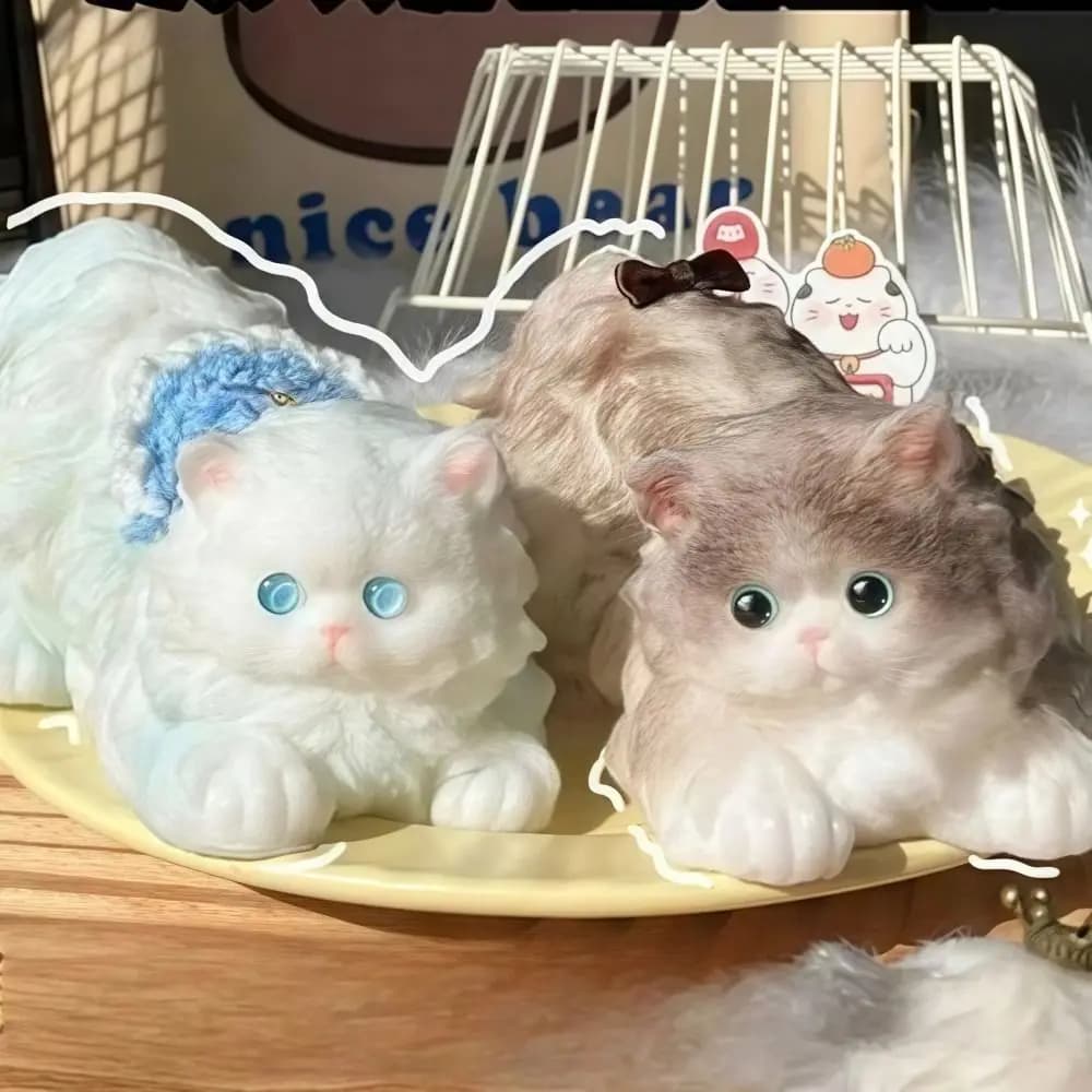 Giocattolo Antistress Artigianale a Forma di Gatto Persiano, Simulazione Realistica, Silicone, Rilassante, a Lenta Risposta