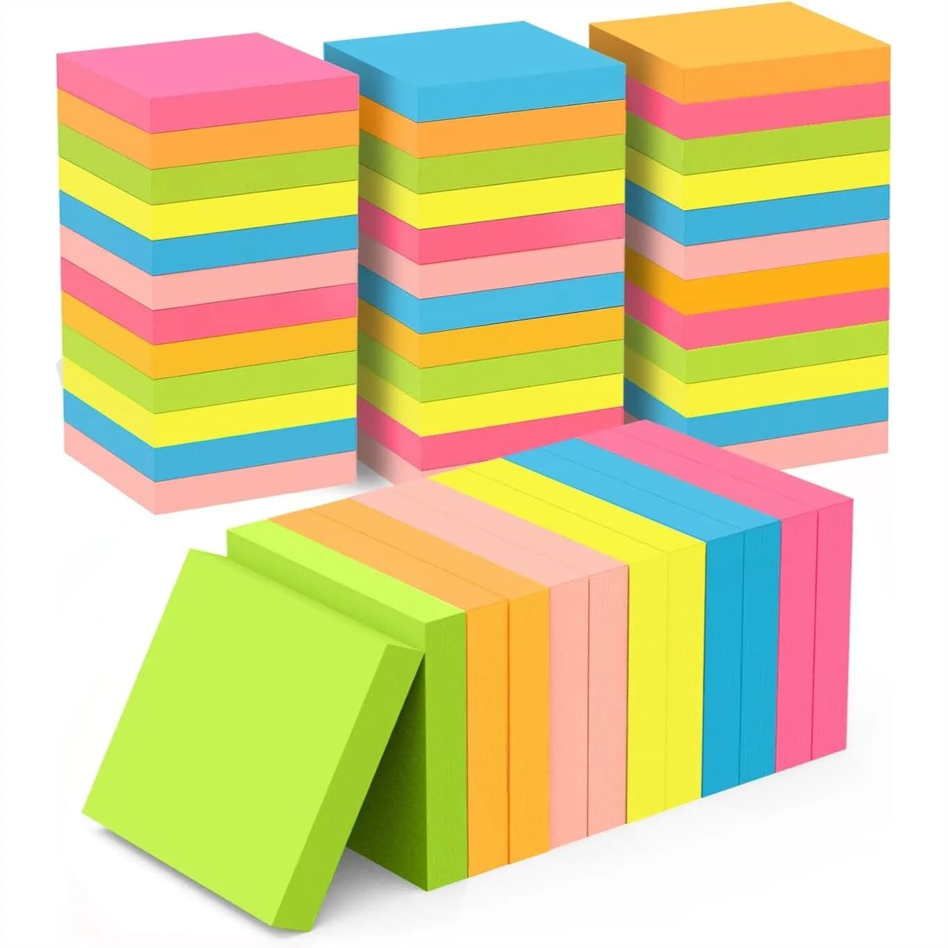 Blocchetti Adesivi 3x3, Confezione da 48 Blocchetti, 100 Fogli/Blocchetto, 6 Colori Vivaci, Note Autoadesive per Casa, Scuola, Ufficio