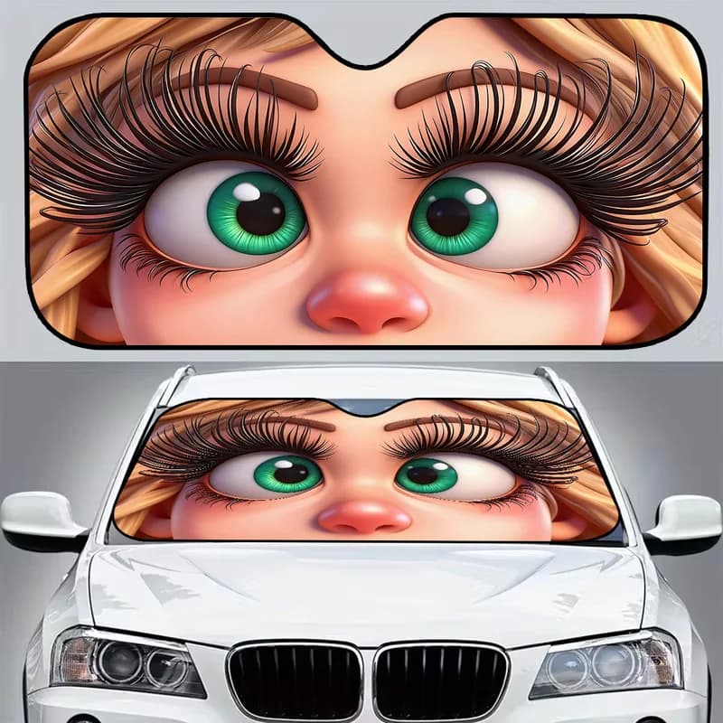 1Pcs Playful Cartoon Eyes Car Windshield Sun Shade, Easy Installation Shade, Playful Design
