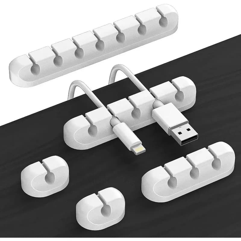 Organizzatore di Cavi in Silicone, Clip Autoadesive per Gestione Cavi USB, per Mouse, Tastiera, Cuffie, iPhone, Huawei