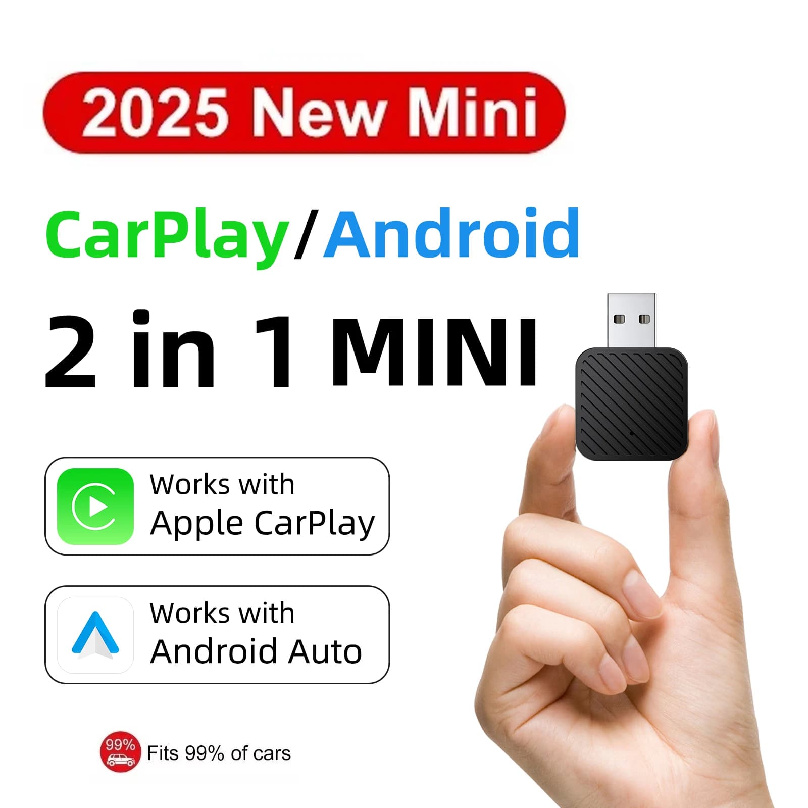 2025 NEW Mini 2in1 Wireless CarPlay and Android Auto Adapter in One Plug & Play 5G WiFi Bluetooth 5.0 USB Interface for Non-Cadere