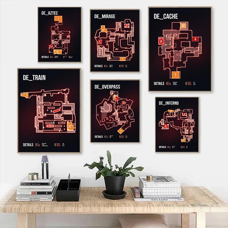 Giochi classici CS GO Map Wall Art poster pittura su tela e stampe per Nordic Bar Cafe Room Home Living Room Decor Frameless