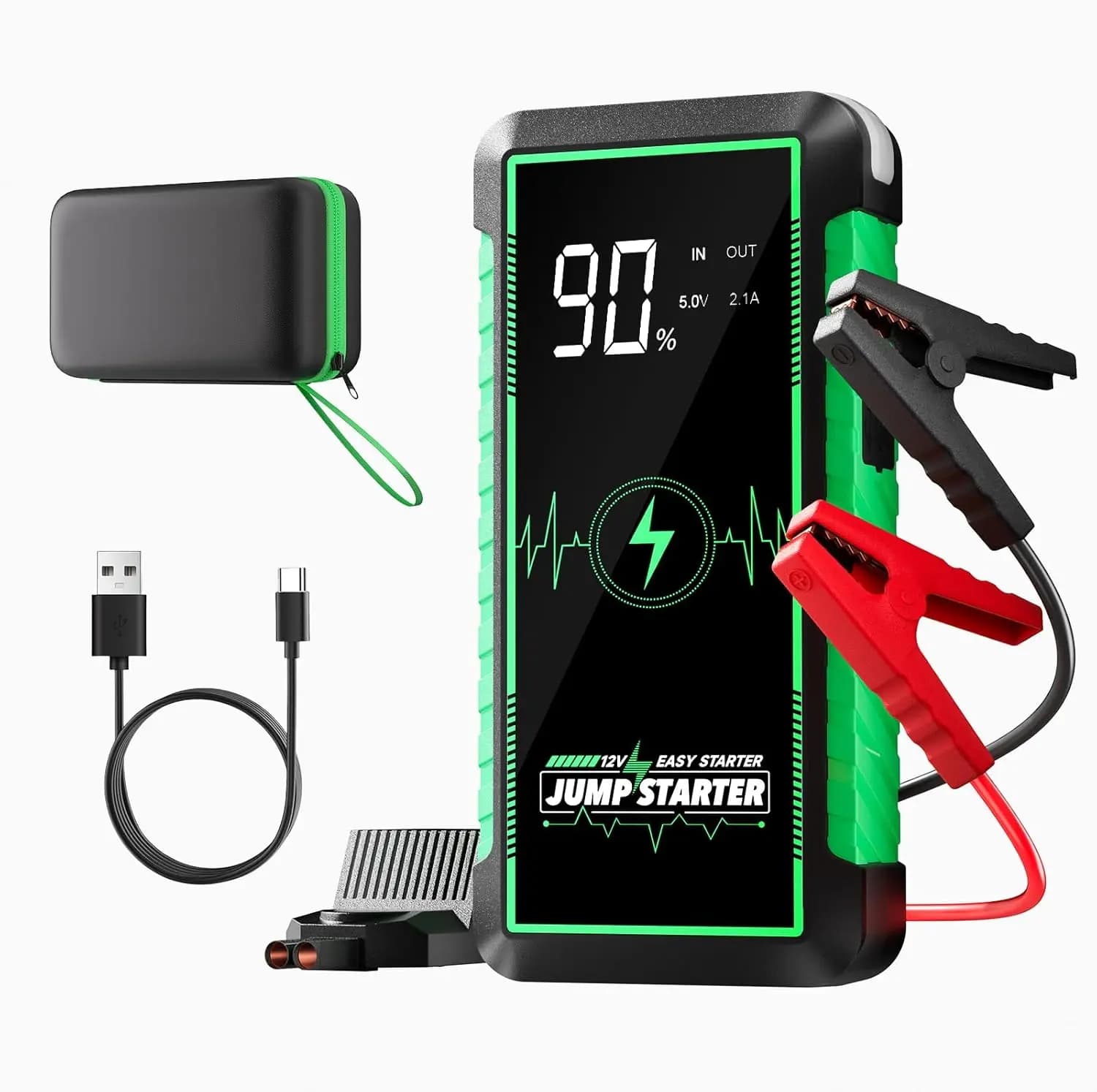 Avviatore di emergenza per batteria per auto 12V 5000A, portatile 16000mAh con protezione di sicurezza per motori fino a 9,0 litri a gas e 8,0T