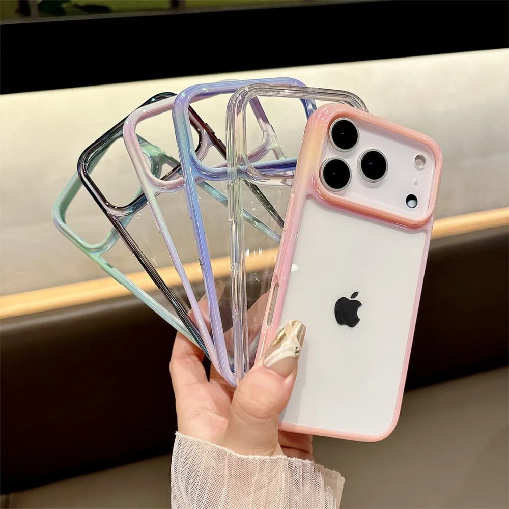 Fashion Laser Frame Clear TPU Case For iPhone 17 Air 16 15 14 13 12 Pro Max Plus Shockproof Anti-yellow Protective Bumper Cover