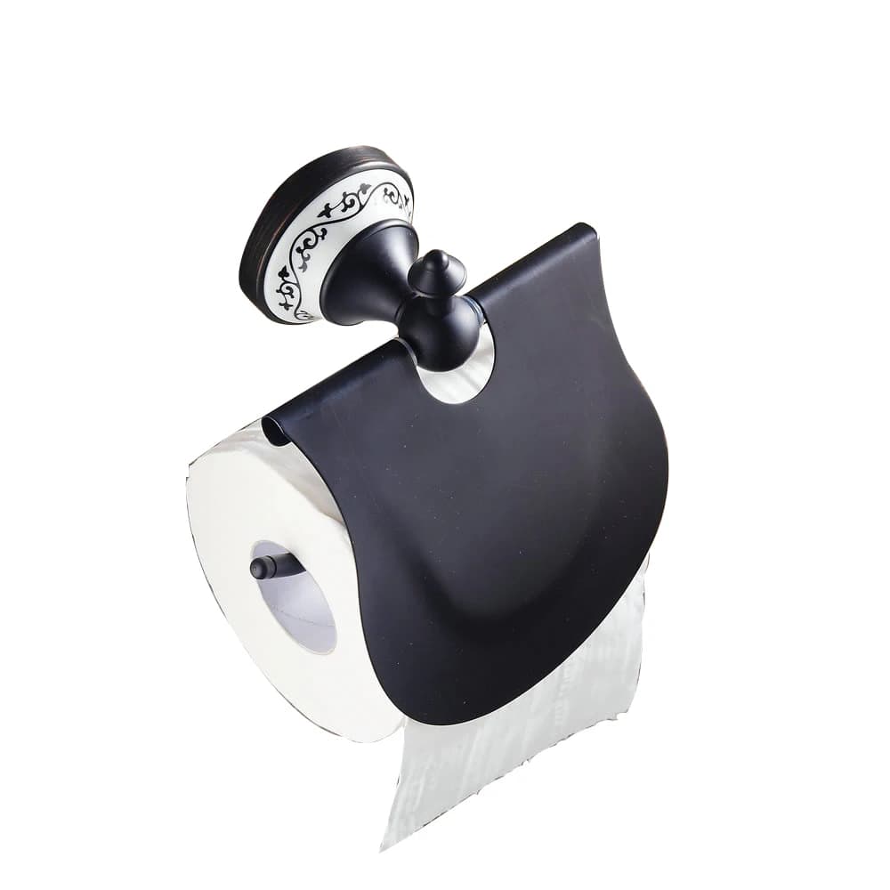 Porta carta igienica in ottone nero con coperchio Dispenser porta fazzoletti in rotolo di asciugamani di carta impermeabile