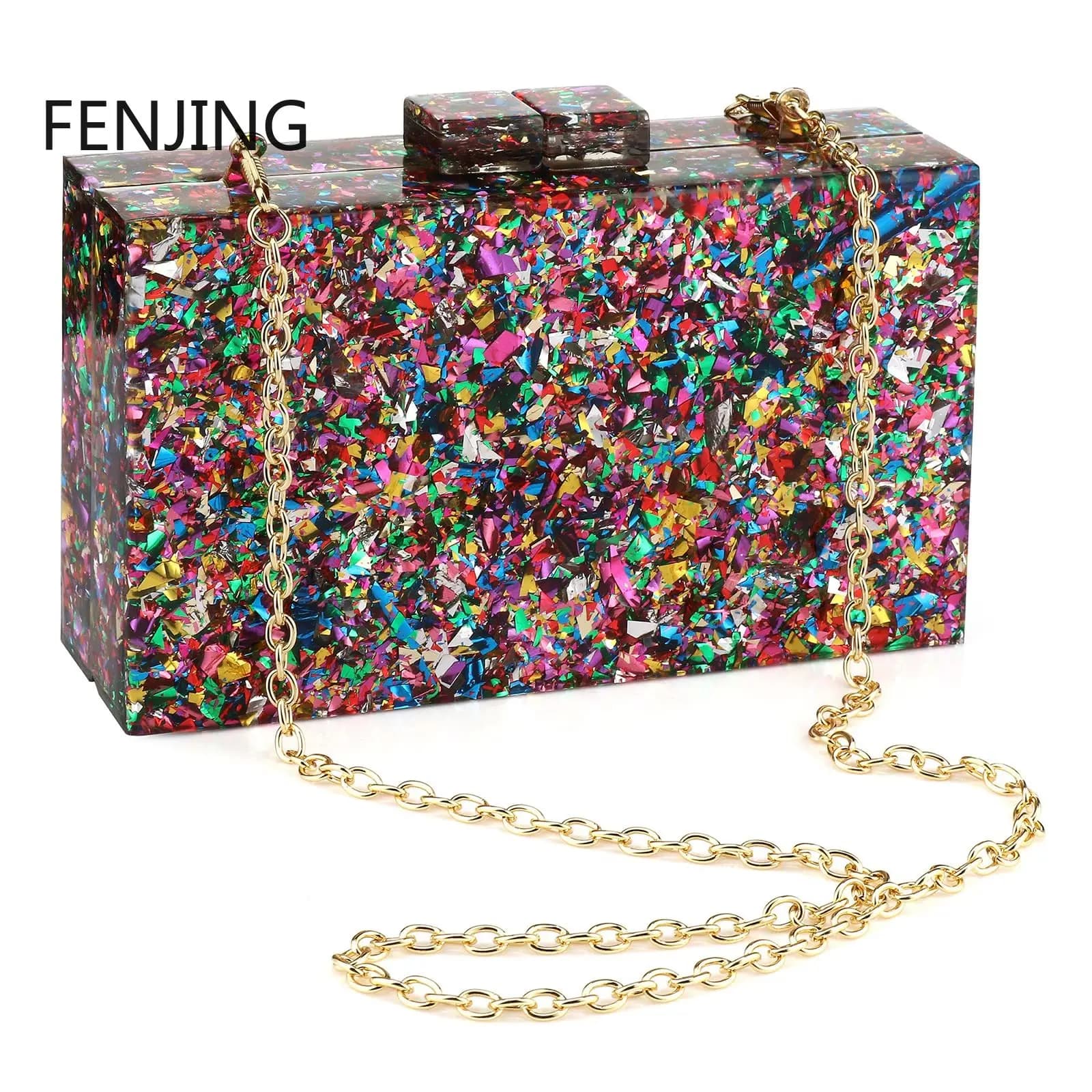 Borse e borsette acriliche per le donne Multicolor Perspex motivi geometrici scatola frizione banchetto sera borse A tracolla Sac A Main