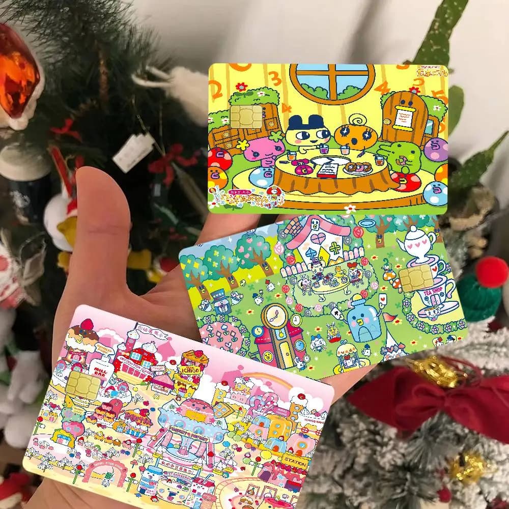 Adesivi per Carte di Credito a Tema T-Tamagotchi Cut Friend, Stile Cartone Animato, Impermeabili, per Carte Bancarie, Bus e Metro