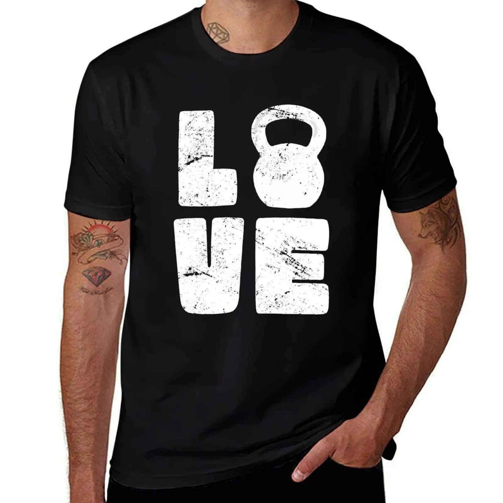 Plus Size Lightweight T-shirt with LOVE Kettlebell Print, for Gym Training
